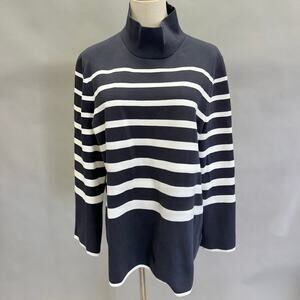COS High-Neck Striped Knitted Sweater Navy & White Striped Size Medium Maritime